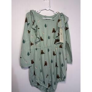 Kyte Baby Teal Blue Bear print long sleeve bubble romper Size 4T